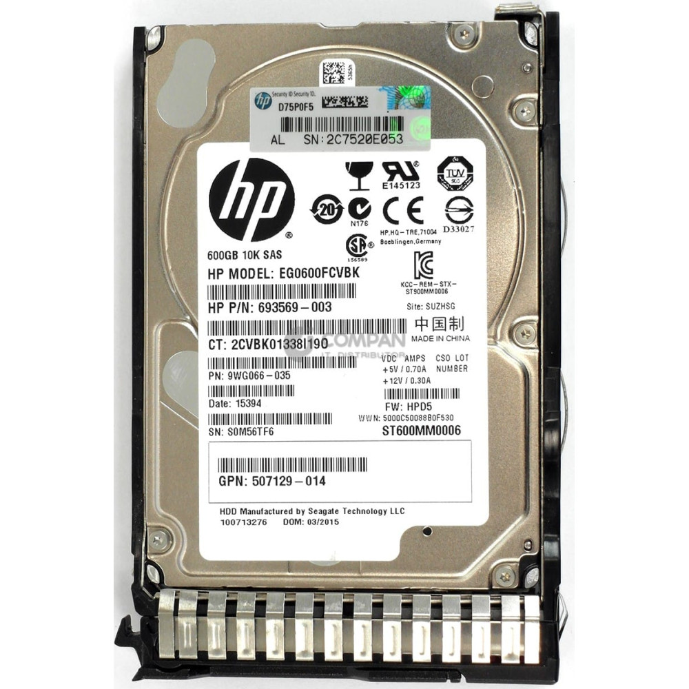 653957-001 HP HDD 600GB 10K SAS 6G 2.5" SFF HOT-SWAP